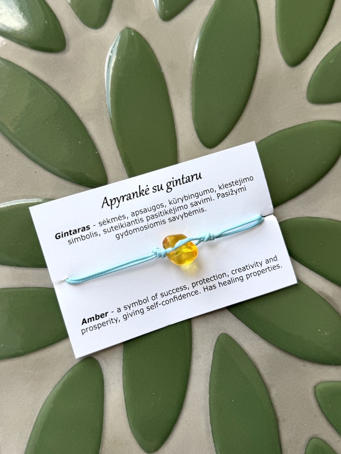 Tiffany blue spalvos siūlo apyrankė su gintaru