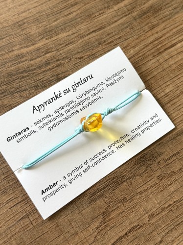 Tiffany blue spalvos siūlo apyrankė su gintaru